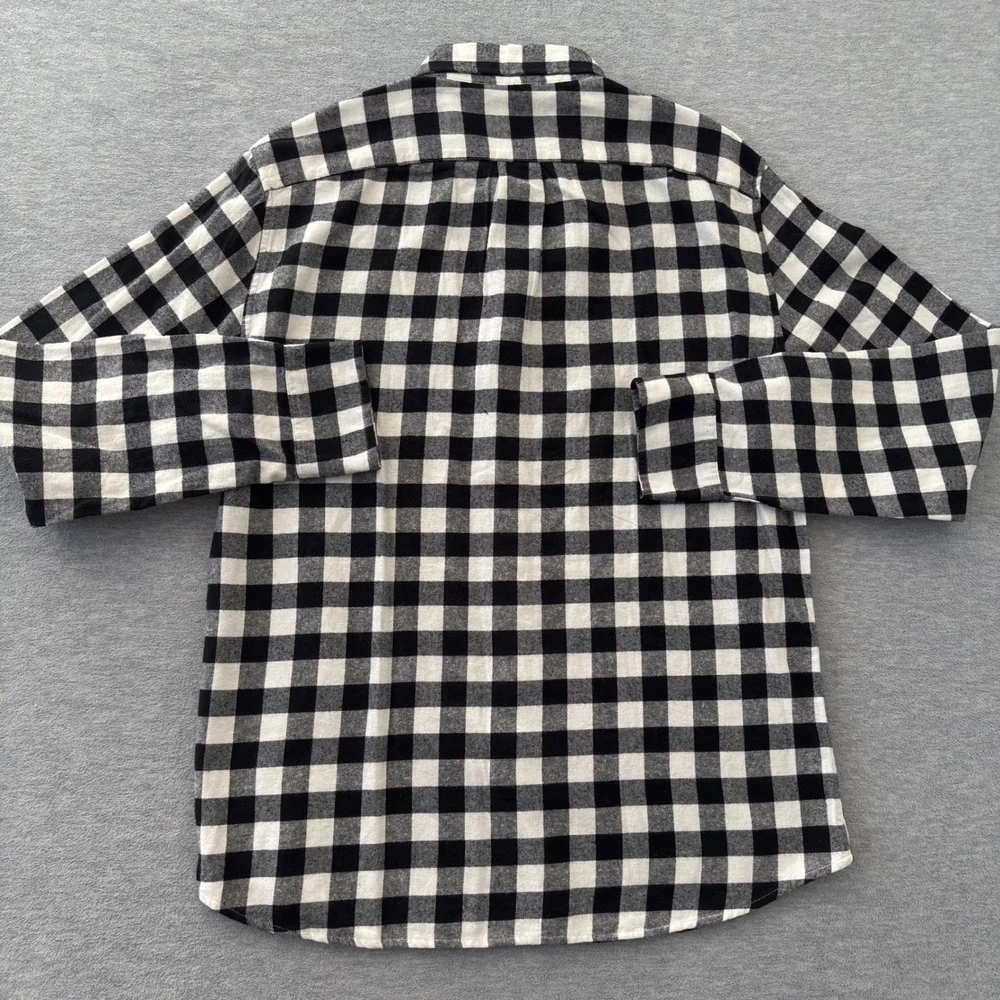 J.Crew Mens Slim Fit Flannel Shirt Large Black White Buffalo Check Plaid Cotton
